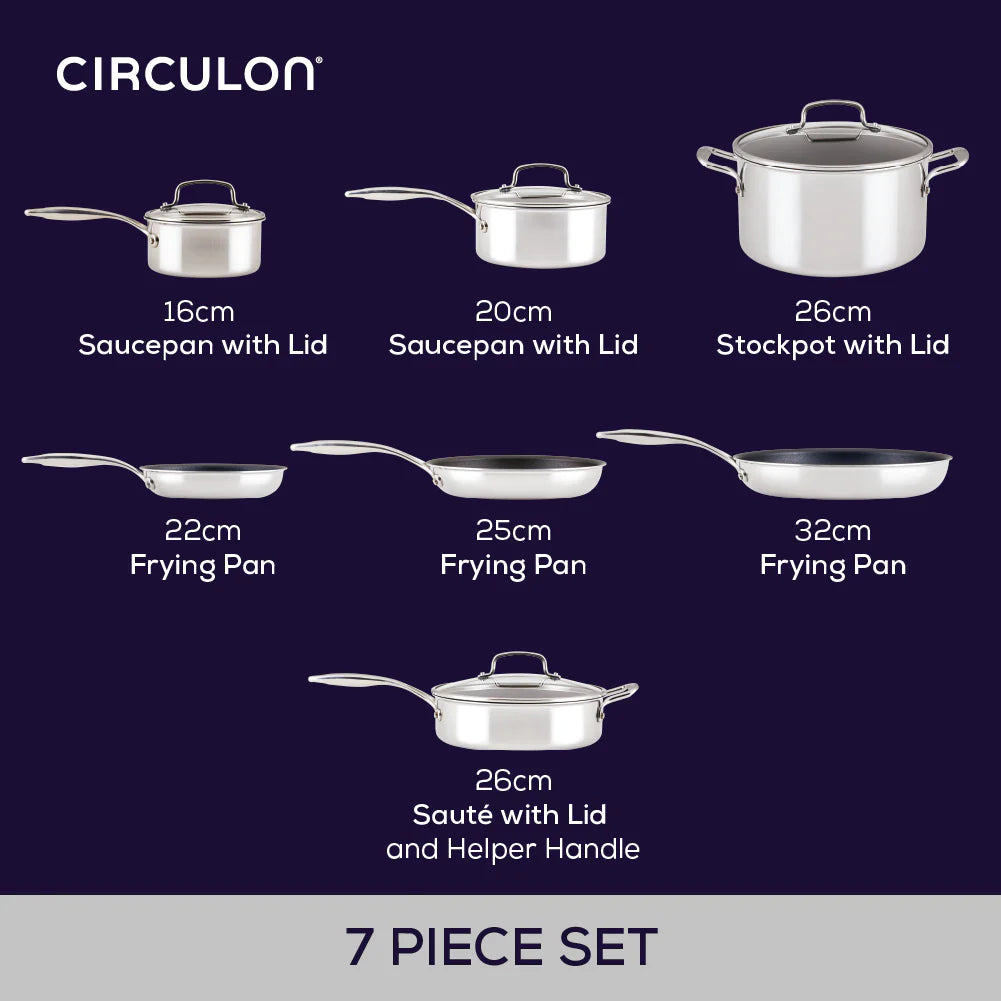 Circulon Clad Series 7 Piece Cookware Set – Stainless Steel Non-Stick - Mustard
