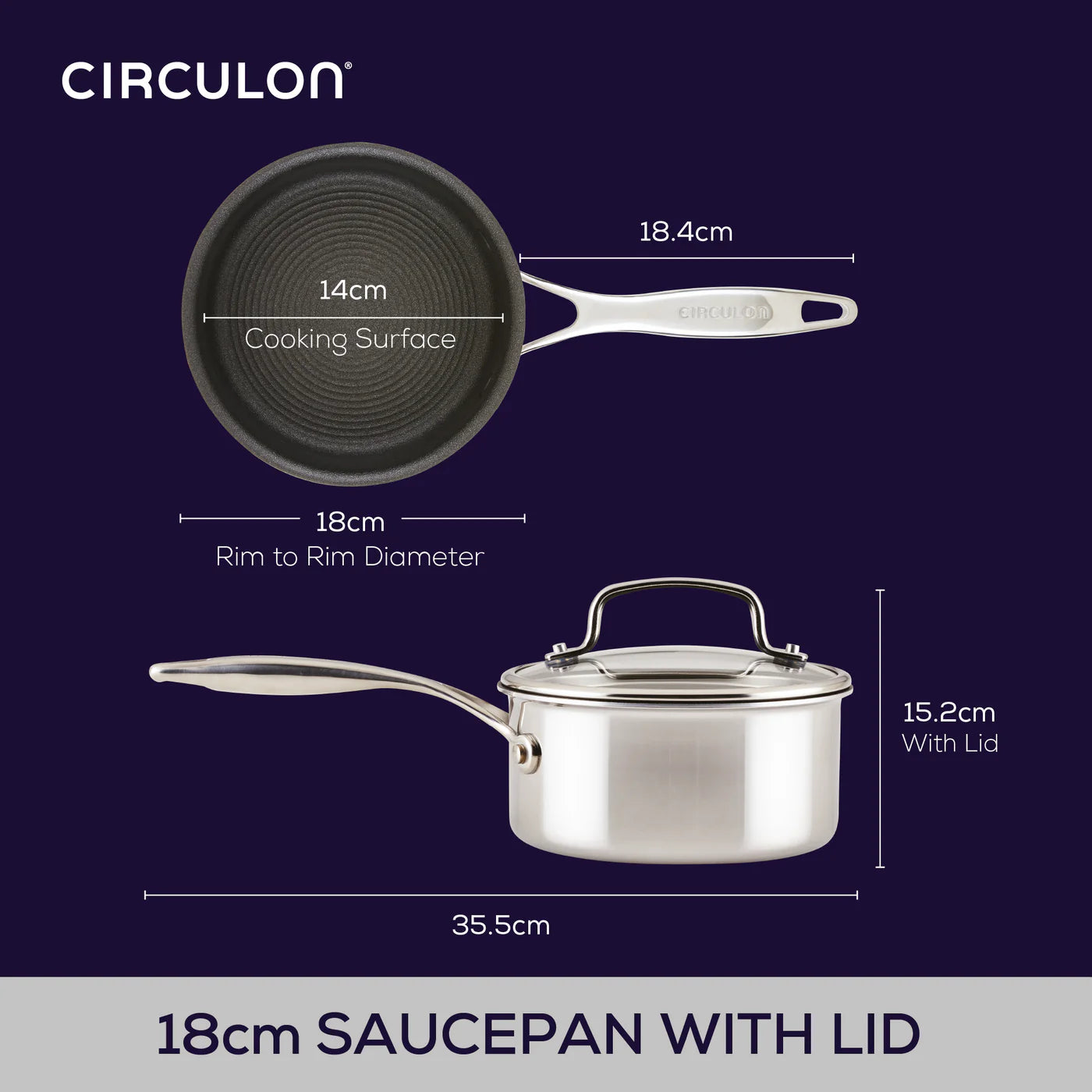 Circulon Clad Saucepan with Lid – 16cm or 20cm Stainless Steel - Mustard