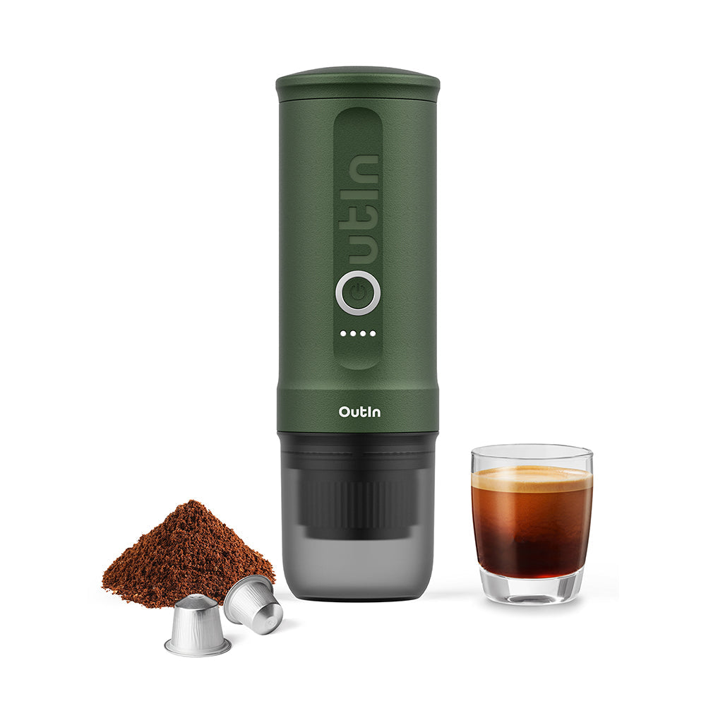 OutIn Nano Portable Espresso Machine (Forest Green) - Mustard