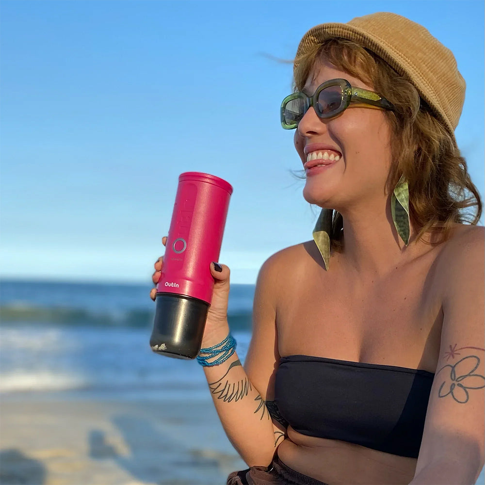 OutIn Nano Portable Espresso Machine – Fuchsia Pink - Mustard