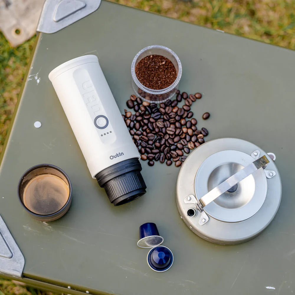 OutIn Nano Portable Espresso Machine – Pearl White - Mustard