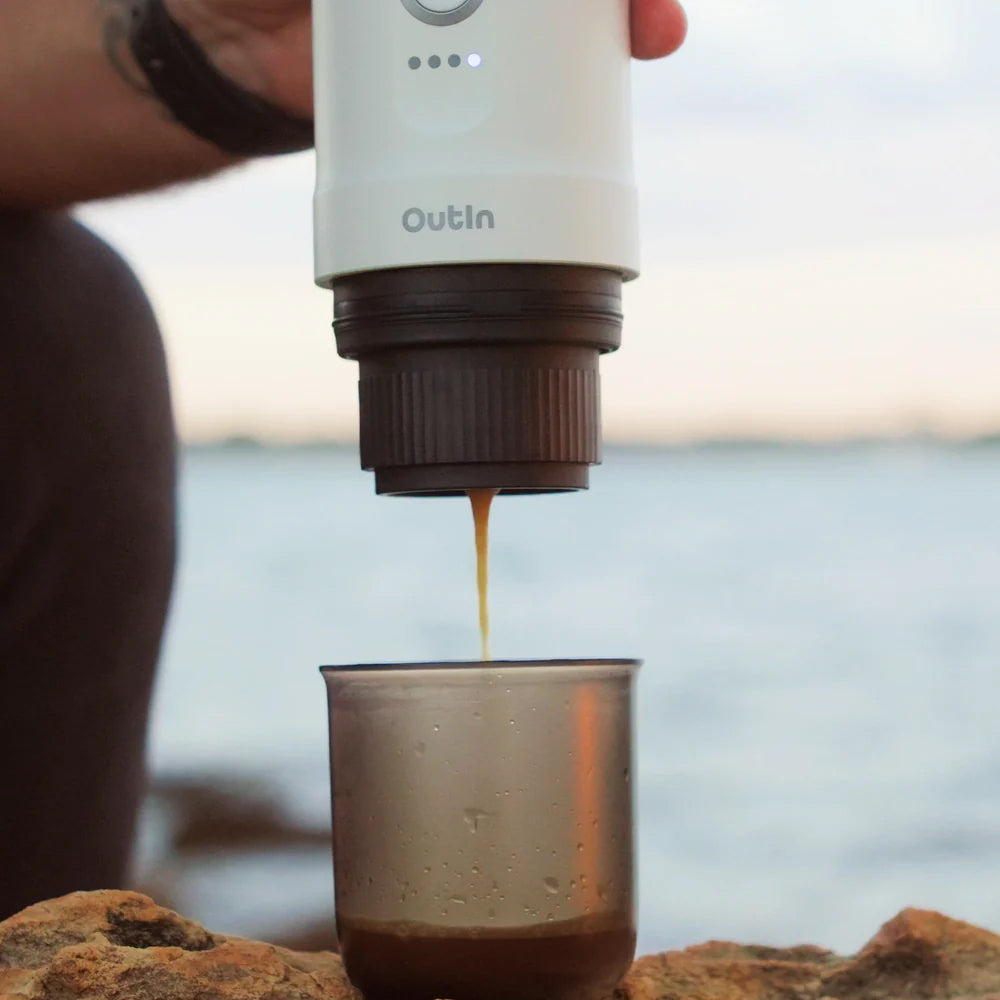 OutIn Nano Portable Espresso Machine – Pearl White - Mustard