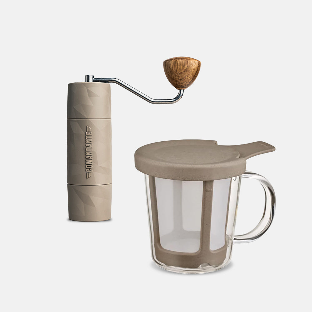 Comandante X25 Trailmaster Dune and Hario BATON Series One-Cup Coffee Maker Bundle - Mustard