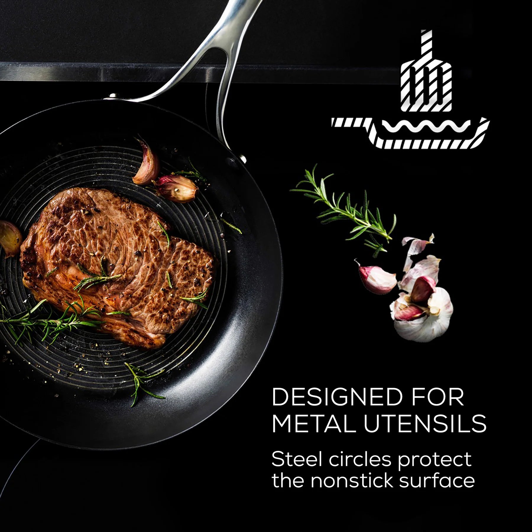 Circulon C Series Open Skillet – 22cm or 25cm Stainless Steel Frying Pan - Mustard