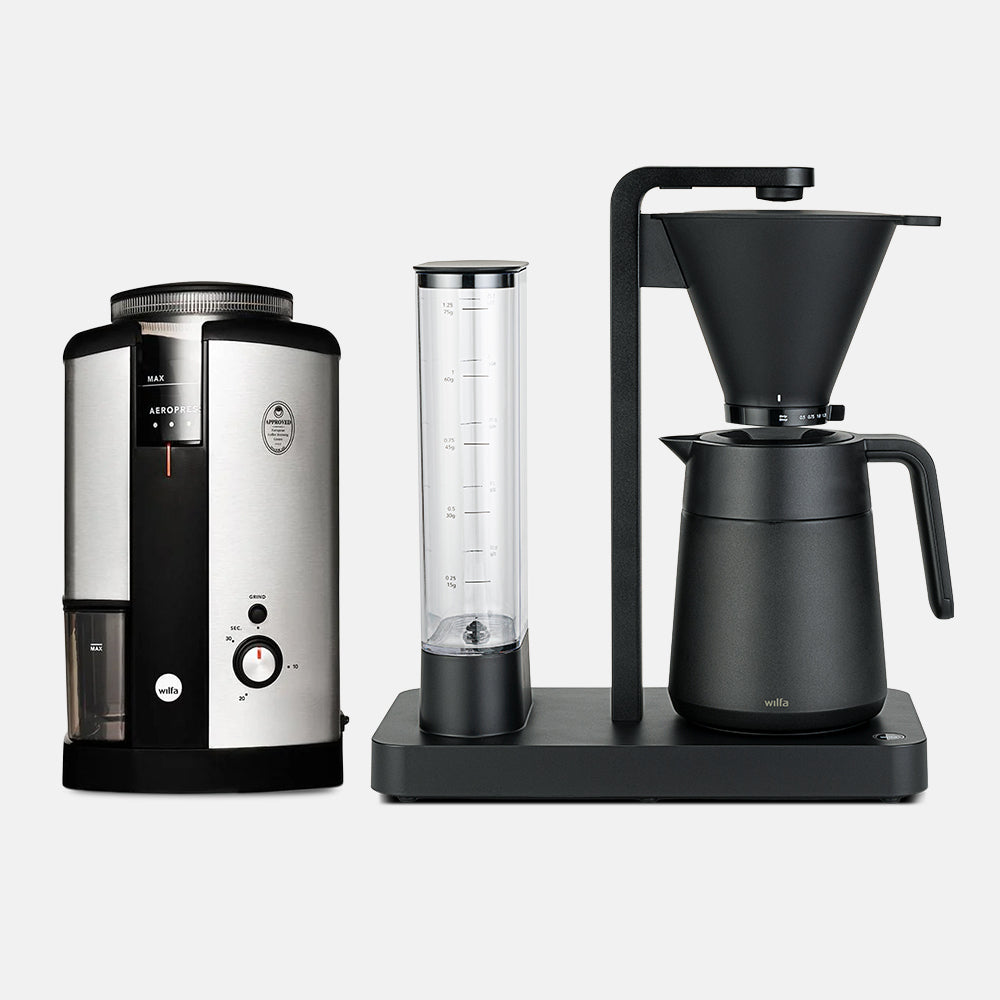 Wilfa Performance Thermo Coffee Maker and Svart Coffee Grinder (Silver) Bundle - Mustard
