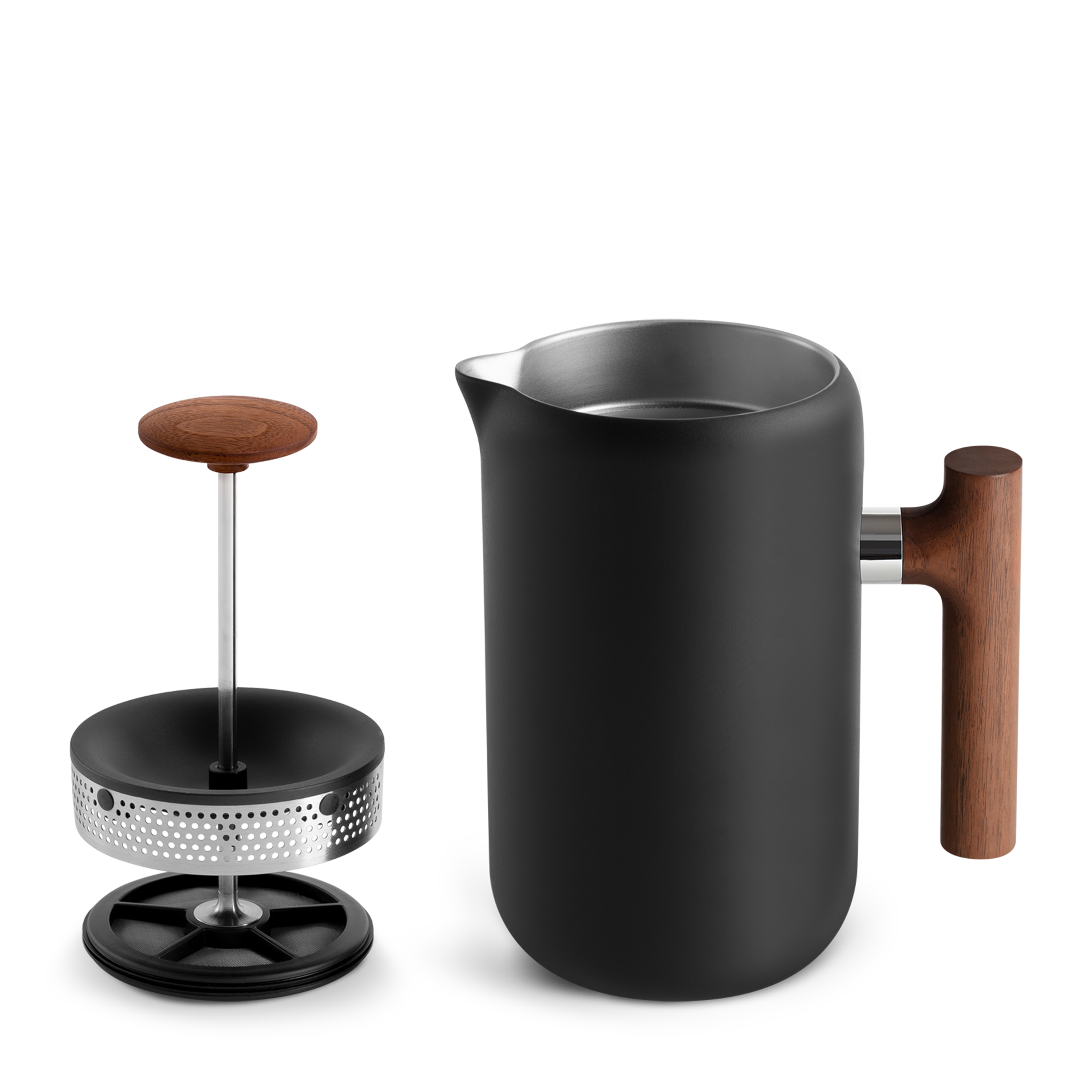 Fellow Clara French Press - 24oz - Matte Black & Walnut Handle - Mustard