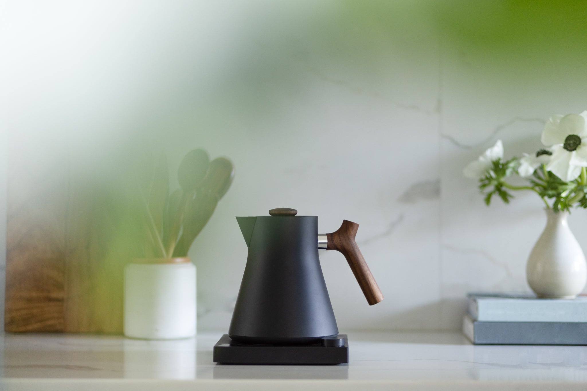 Fellow Corvo EKG Kettle - Matte Black with Walnut Handle - Mustard