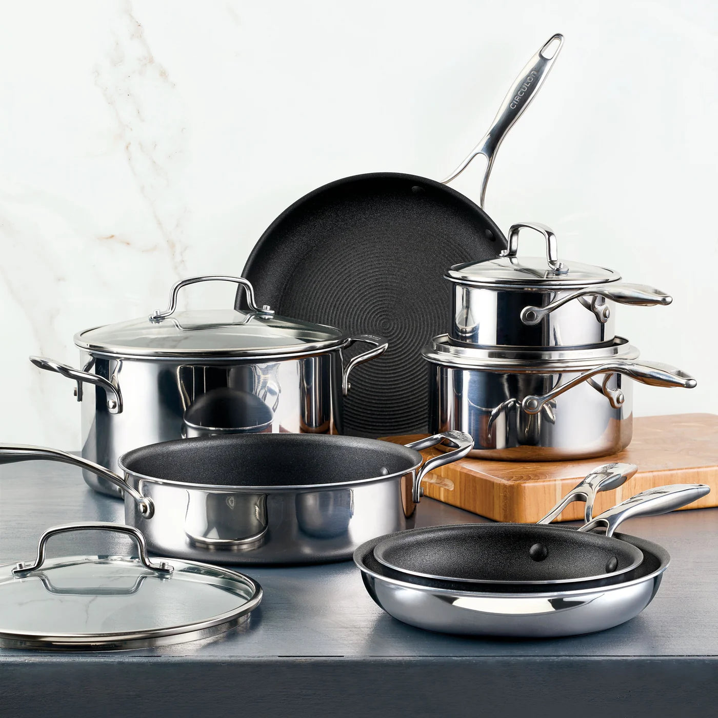 Circulon Clad Series 7 Piece Cookware Set – Stainless Steel Non-Stick - Mustard
