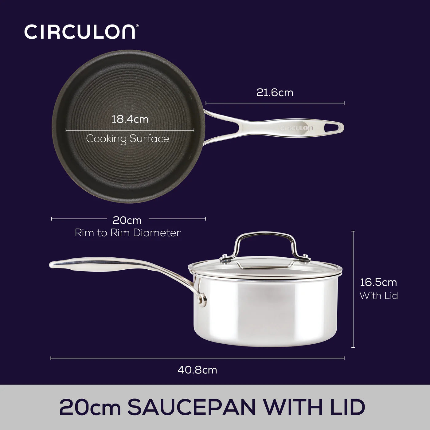 Circulon Clad Saucepan with Lid – 16cm or 20cm Stainless Steel - Mustard