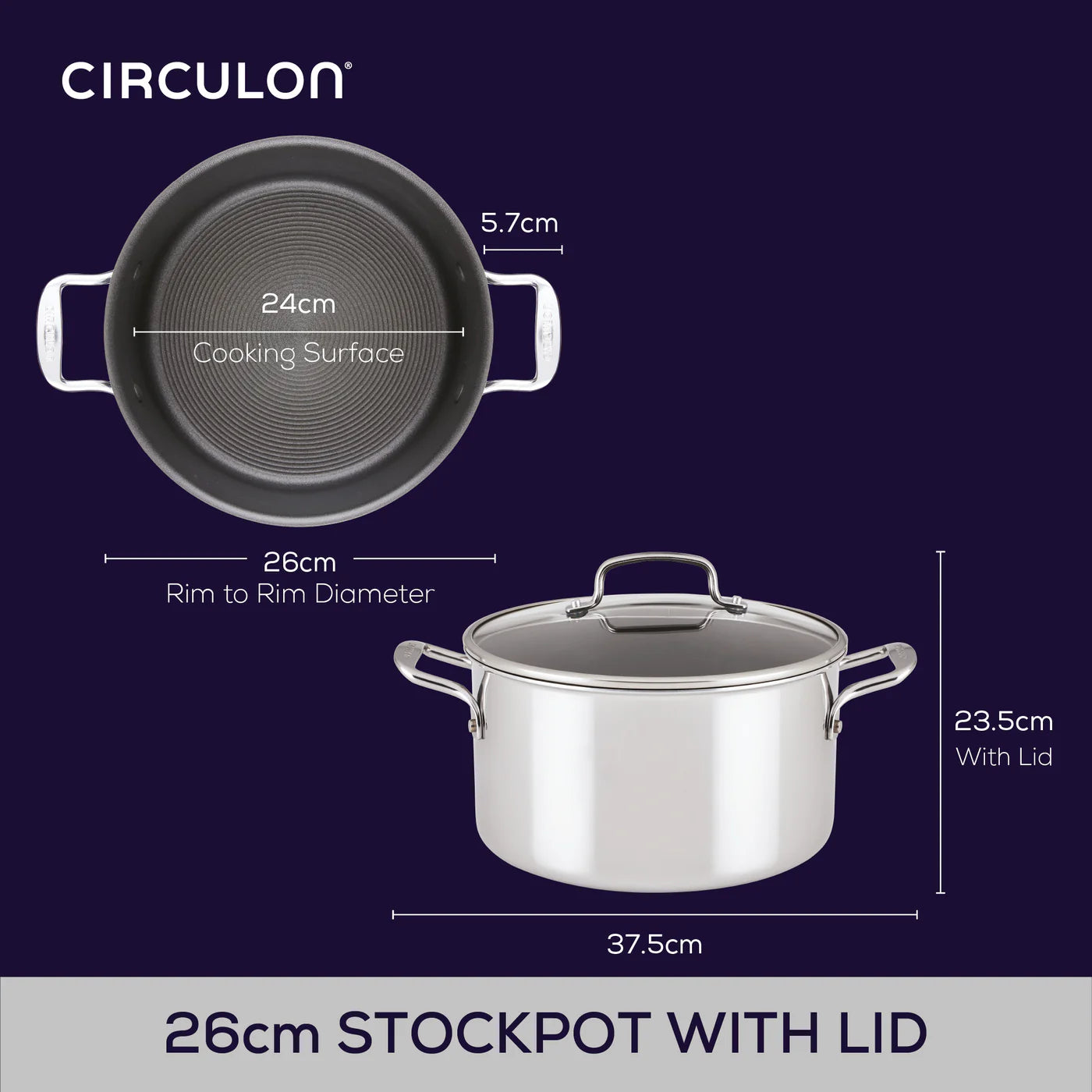 Circulon Clad Series Stockpot with Lid – 26cm 7.6L Stainless Steel Non-Stick - Mustard