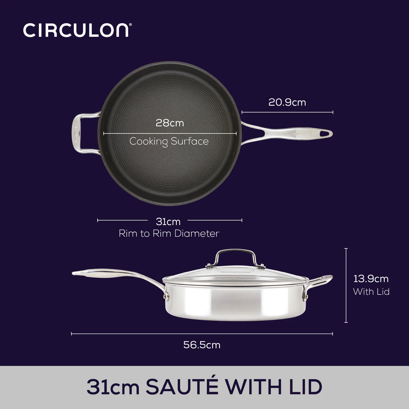 Circulon Clad Series Covered Sauté Pan with Helper Handle – 30cm 4.7L - Mustard