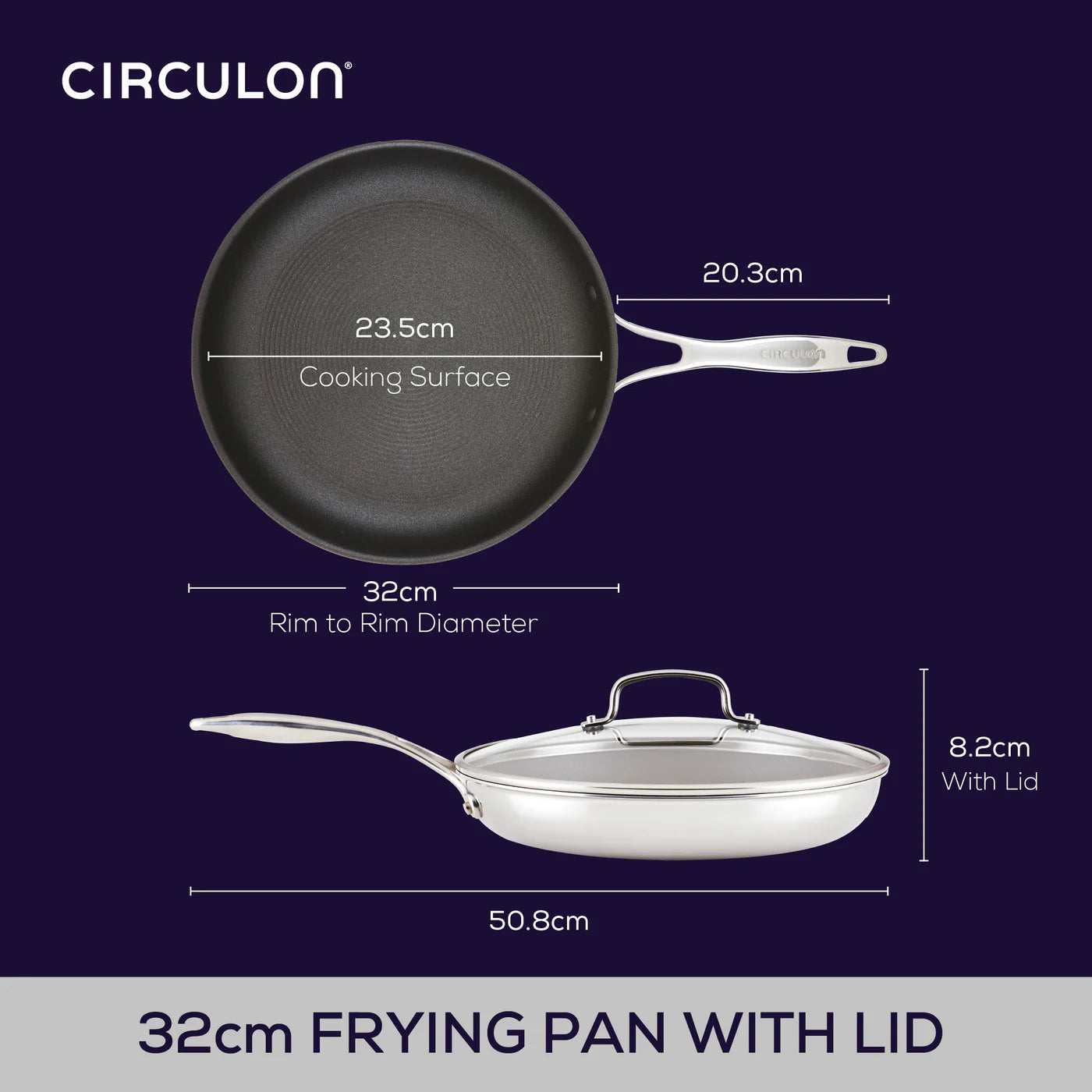 Circulon Clad Series Covered Skillet – 32cm Stainless Steel Non-Stick - Mustard