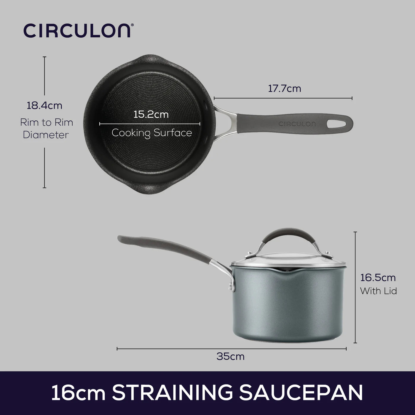 Circulon A1 Straining Saucepan with Lid – 16cm or 18cm Non-Stick - Mustard