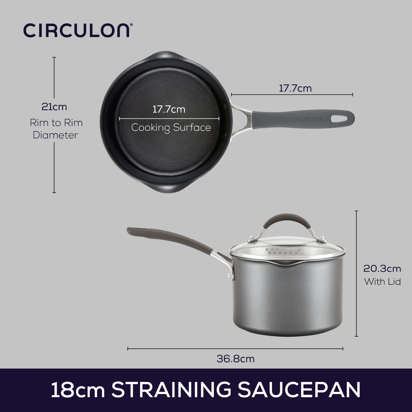 Circulon A1 Straining Saucepan with Lid – 16cm or 18cm Non-Stick - Mustard
