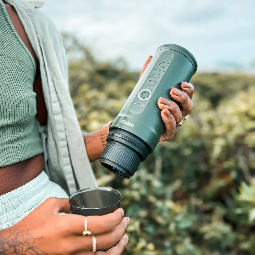 OutIn Nano Portable Espresso Machine (Forest Green) - Mustard