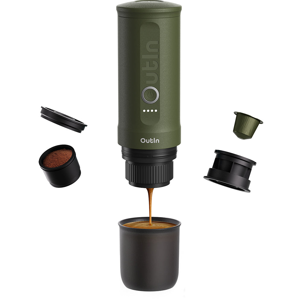 OutIn Nano Portable Espresso Machine (Forest Green) - Mustard