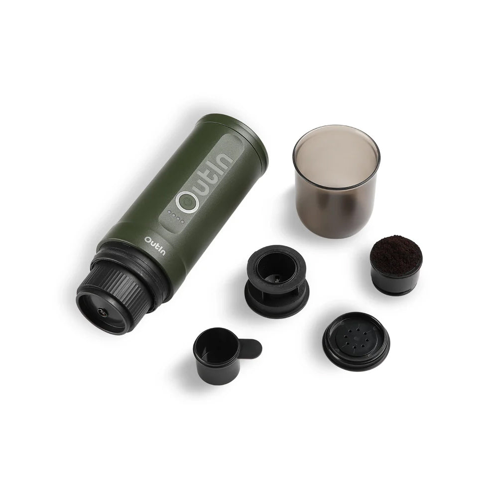 OutIn Nano Portable Espresso Machine (Forest Green) - Mustard