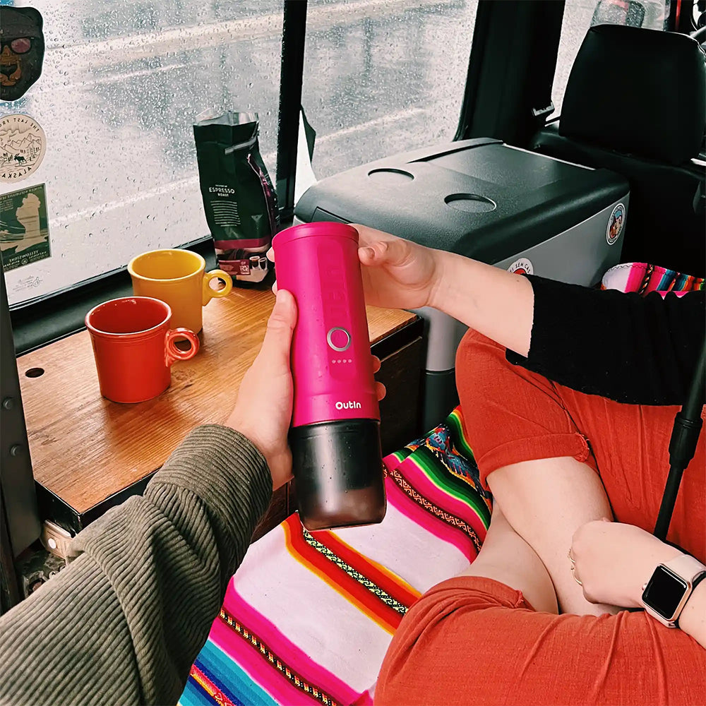 OutIn Nano Portable Espresso Machine – Fuchsia Pink - Mustard
