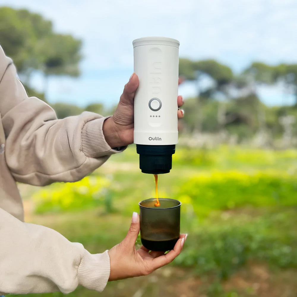 OutIn Nano Portable Espresso Machine – Pearl White - Mustard