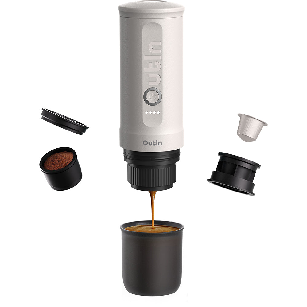 OutIn Nano Portable Espresso Machine – Pearl White - Mustard