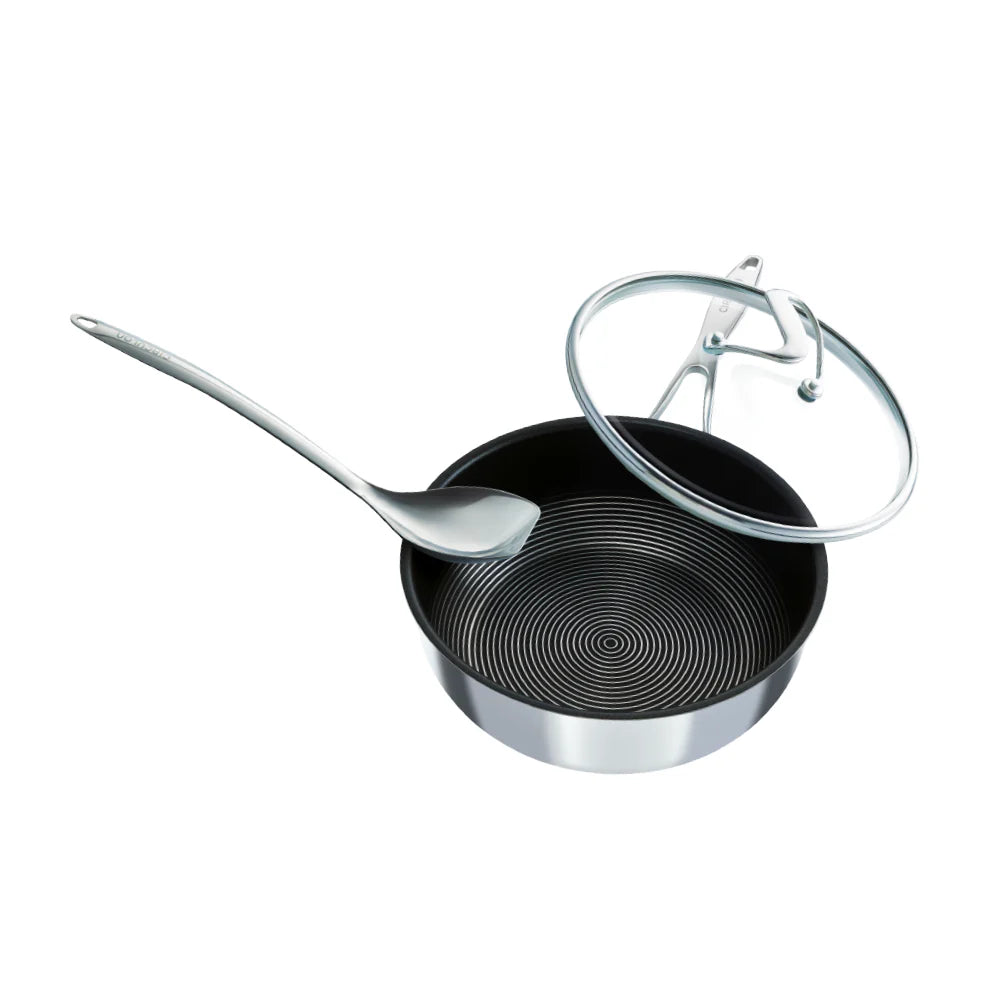 Circulon SteelShield Sauté Pan with Lid & Spoon – 24cm 3L Stainless Steel - Mustard