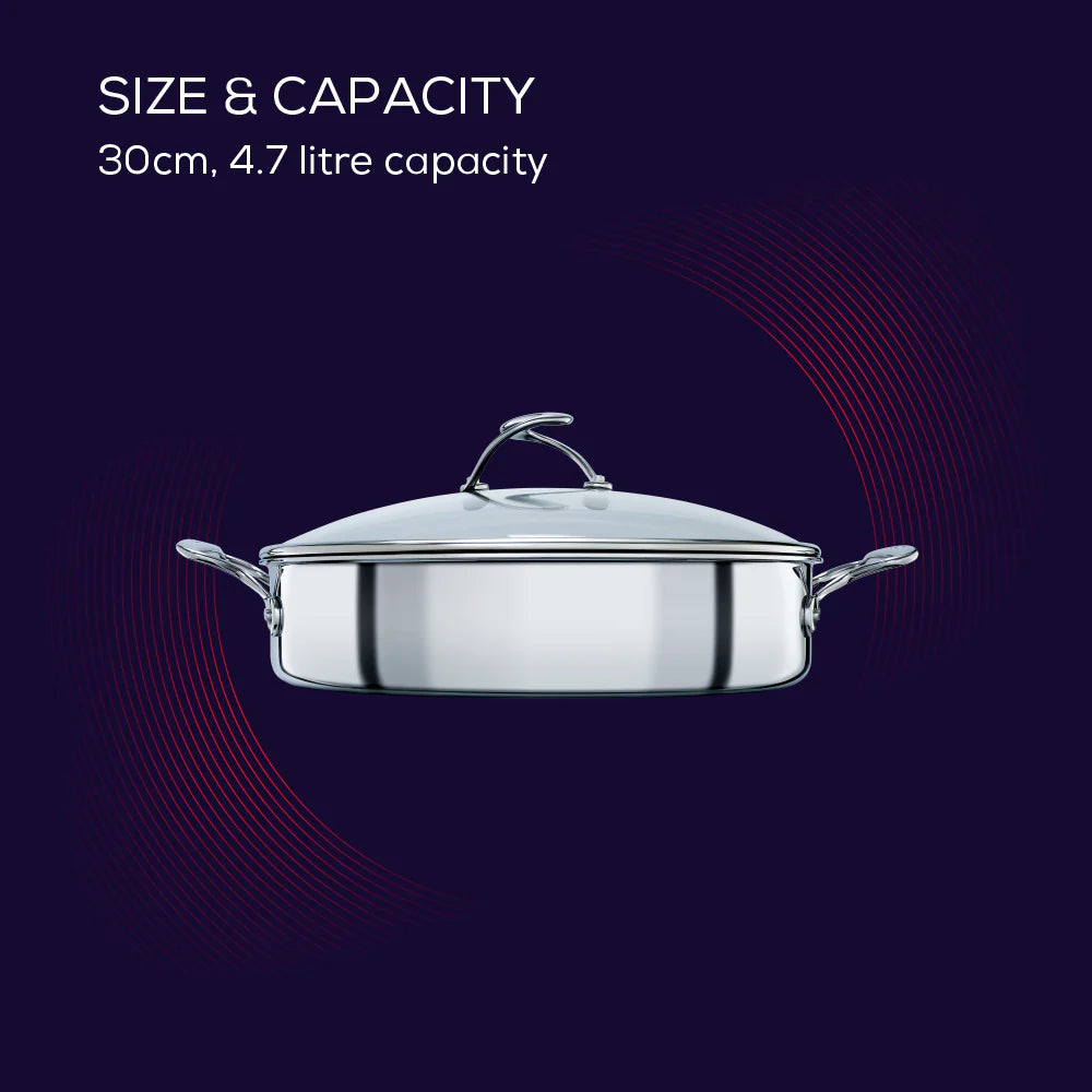 Circulon SteelShield Sautéuse Pan with Lid – 30cm 4.7L Stainless Steel - Mustard