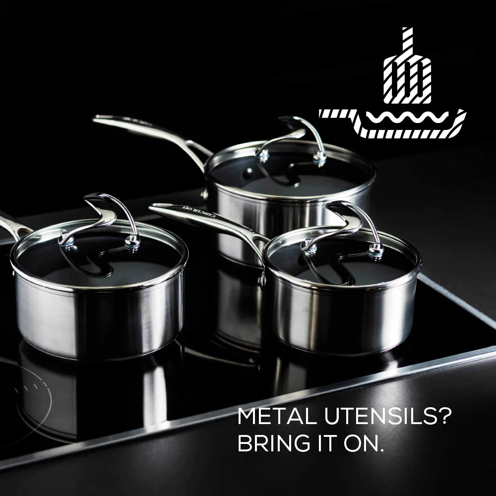 Circulon C Series Saucepan with Lid – 16cm or 20cm Stainless Steel - Mustard