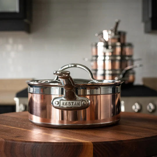 Hestan CopperBond Saucepan with Lid & Helper Handle – 22cm 3.8L - Mustard