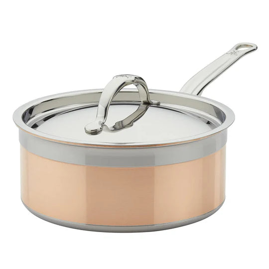 Hestan CopperBond Saucepan with Lid & Helper Handle – 22cm 3.8L - Mustard
